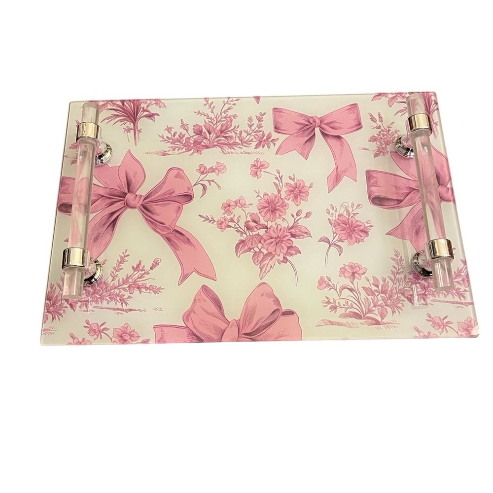 Valentina Ramos Cute Pink Bows Acrylic Tray 12”x 8” - NWT**